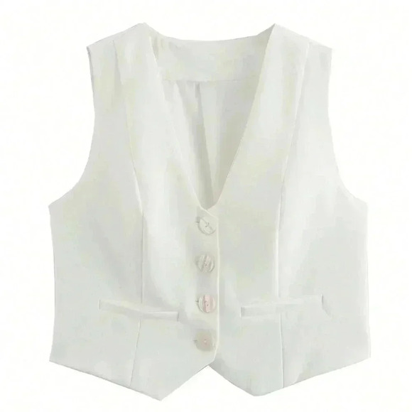 White Elegant Women's European And American Style Casual Slim Fit Sleeveless Tan - Picture 6 of 8